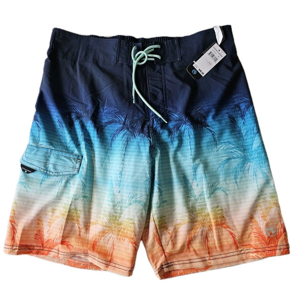 NWT Men's Ocean Current Swim Board Shorts Tropical Dedign Drawstring Waist sz XL